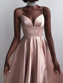 Women's Party Dress Satin Dress Swing Dress Midi Dress Black Champagne Red Sleeveless Pure Color Backless Summer Spring Deep V Fashion Party Summer Dress Spring Dress 2023 S M L XL -Party Prom Dresses Sales Store onkuvy1656913850690