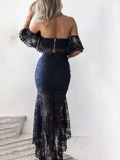 Women's Lace Dress Dress Set Two Piece Dress Long Dress Maxi Dress White Wine Dark Blue Short Sleeve Pure Color Lace Summer Spring Strapless Stylish Slim 2023 S M L XL -Party Prom Dresses Sales Store onoyua1639730457058