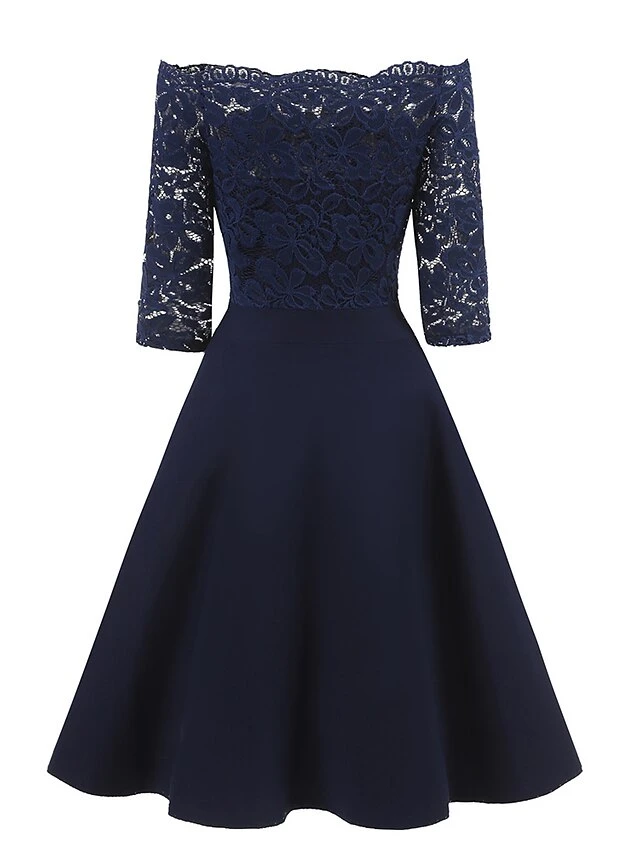 Women‘s Cocktail Party Dress Wedding Guest Dress Sheath Dress Midi Dress Wine Navy Blue Half Sleeve Solid Colored Off Shoulder Hot S M L XL XXL 2 Women‘s Cocktail Party Dress Wedding Guest Dress Sheath Dress Midi Dress Wine Navy Blue Half Sleeve Solid Colored Off Shoulder Hot S M L XL XXL - Image 2