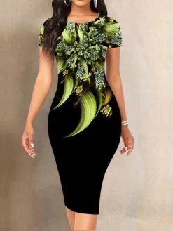 Women's Work Dress Sheath Dress Semi Formal Dress Fashion Midi Dress Print Crew Neck Short Sleeve Floral Slim Yellow Red Blue Summer Spring S M L XL XXL -Party Prom Dresses Sales Store ooekdy1680088561662