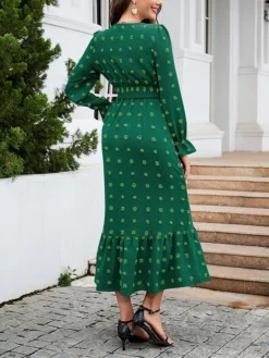 Women's Work Dress Swing Dress Black Dress Fashion Midi Dress Ruched V Neck Long Sleeve Plain Loose Fit Black Red Blue Fall Winter S M L XL XXL -Party Prom Dresses Sales Store opmytg1693300585831