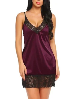 Women's Casual Dress Lace Dress Mini Dress Daily Casual Lace Patchwork Color Block Strap Home Lounge Black Wine 2023 Summer Spring One-Size