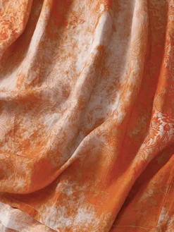 Women's Casual Dress Linen Dress Midi Dress Linen Fashion Romantic Outdoor Daily Holiday Crew Neck Pocket Print 3/4 Length Sleeve Fall Winter Autumn 2023 Loose Fit Blue Orange Painting Flower M L XL -Party Prom Dresses Sales Store opzirf1694418655530