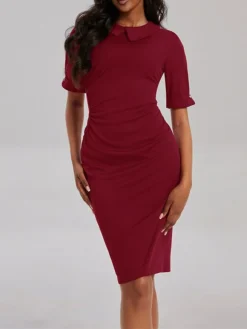 Women's Work Dress Sheath Dress Semi Formal Dress Fashion Office Daily Workfashion Midi Dress Ruched Shirt Collar Half Sleeve Plain Slim Black Wine Navy Blue Fall Winter S M L XL XXL 18 Women's Work Dress Sheath Dress Semi Formal Dress Fashion Office Daily Workfashion Midi Dress Ruched Shirt Collar Half Sleeve Plain Slim Black Wine Navy Blue Fall Winter S M L XL XXL -Party Prom Dresses Sales Store oqkzwe1695030990497