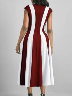 Women's Work Dress Swing Dress Semi Formal Dress Fashion Midi Dress Print Crew Neck Short Sleeve Color Block Stripe Regular Fit Black Wine Royal Blue Summer Spring S M L XL XXL -Party Prom Dresses Sales Store ormvuz1680258059532