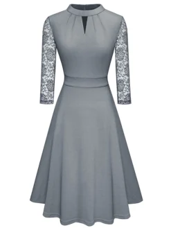 Women's Work Dress Semi Formal Dress A Line Dress Fashion Midi Dress Hollow Out Crew Neck Long Sleeve Plain Regular Fit Black Pink Wine Fall Winter S M L XL XXL 33 Women's Work Dress Semi Formal Dress A Line Dress Fashion Midi Dress Hollow Out Crew Neck Long Sleeve Plain Regular Fit Black Pink Wine Fall Winter S M L XL XXL -Party Prom Dresses Sales Store orvvuc1692611893977