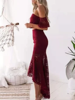 Women's Lace Dress Dress Set Two Piece Dress Long Dress Maxi Dress White Wine Dark Blue Short Sleeve Pure Color Lace Summer Spring Strapless Stylish Slim 2023 S M L XL -Party Prom Dresses Sales Store osbupr1639730446066