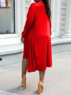 Women's Two Piece Dress Set Casual Dress Skirt Set Home Daily Fashion Streetwear Ribbed Midi Dress Crew Neck Long Sleeve Plain Slim Black White Wine Fall Winter S M L XL XXL -Party Prom Dresses Sales Store othvmi1697597303166