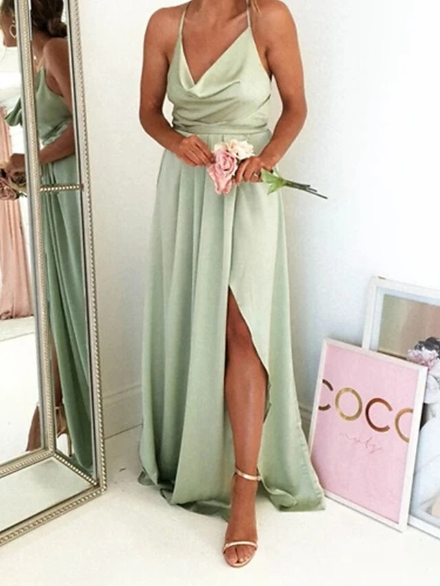 Women's Prom Dress Party Dress Satin Dress Long Dress Maxi Dress Light Green Wine Sleeveless Pure Color Split Summer Spring Fall Spaghetti Strap Fashion Party Birthday Evening Party 2023 S M L XL 3 Women's Prom Dress Party Dress Satin Dress Long Dress Maxi Dress Light Green Wine Sleeveless Pure Color Split Summer Spring Fall Spaghetti Strap Fashion Party Birthday Evening Party 2023 S M L XL - Image 3