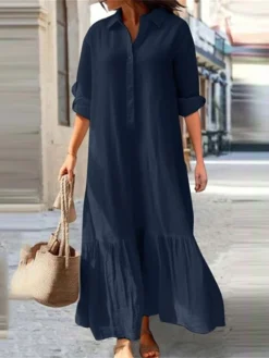 Women's Casual Dress Cotton Dress Swing Dress Maxi Long Dress Cotton Basic Classic Outdoor Daily Vacation Shirt Collar Ruched Button Long Sleeve Spring Fall Winter 2023 Loose Fit Blue Green Khaki 8 Women's Casual Dress Cotton Dress Swing Dress Maxi Long Dress Cotton Basic Classic Outdoor Daily Vacation Shirt Collar Ruched Button Long Sleeve Spring Fall Winter 2023 Loose Fit Blue Green Khaki -Party Prom Dresses Sales Store oufhyy1695283866096