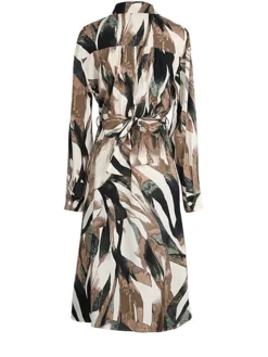 Women's Work Dress Casual Dress Swing Dress Fashion Office Daily Workfashion Midi Dress Lace Up Split V Neck Long Sleeve Print Regular Fit Brown Fall Winter S M L XL -Party Prom Dresses Sales Store outcfa1695105054810