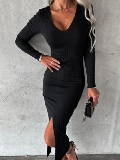 Women's Sweater Dress Jumper Dress Casual Dress Midi Dress Fashion Plain Outdoor Casual Daily Going Out V Neck Long Sleeve 2023 Slim Black Wine Khaki S M L XL XXL 3XL 17 Women's Sweater Dress Jumper Dress Casual Dress Midi Dress Fashion Plain Outdoor Casual Daily Going Out V Neck Long Sleeve 2023 Slim Black Wine Khaki S M L XL XXL 3XL -Party Prom Dresses Sales Store outxkl1694427006216