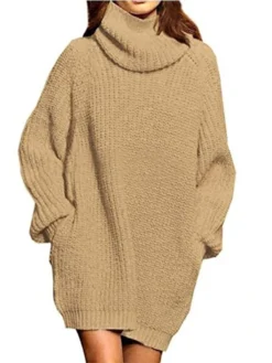 Women‘s Sweater Dress Winter Dress Burnt Orange Dress Wine Red Green Black Blue Khaki Orange Brown Gray White Long Sleeve Pure Color Winter Fall Turtleneck Casual Fit S M L XL -Party Prom Dresses Sales Store ovzlhu1628561147462