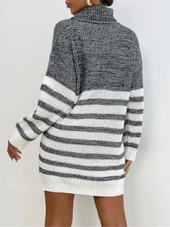 Women's Sweater Dress Winter Dress Jumper Dress Mini Dress Patchwork Ribbed Daily Date Going Out Fashion Basic Turtleneck Long Sleeve 2023 Loose Fit Gray Color S M L Size -Party Prom Dresses Sales Store owvcio1695032169789