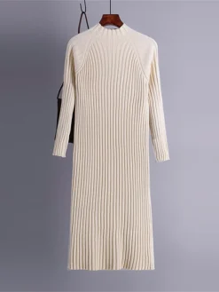 Women's Sweater Dress Jumper Dress Winter Dress Midi Dress Warm Plain Outdoor Daily Vacation Going Out Turtleneck Long Sleeve 2023 Loose Fit Black Brown Khaki One Size -Party Prom Dresses Sales Store oxaboc1697711603575