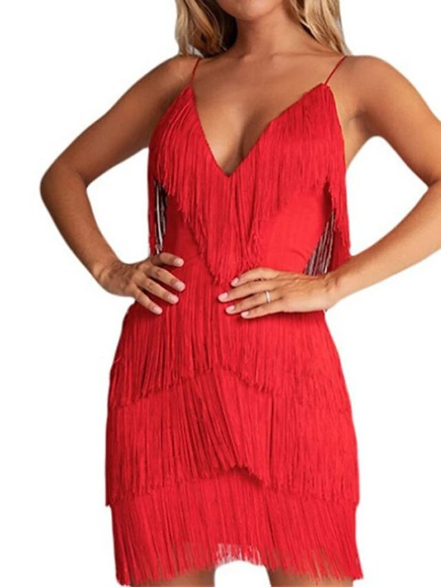 Women‘s Party Dress Fringe Dress Sheath Dress Homecoming Dress Mini Dress Black Wine Red Sleeveless Pure Color Tassel Fringe Spring Summer Spaghetti Strap Party 2023 S M L XL 3 Women‘s Party Dress Fringe Dress Sheath Dress Homecoming Dress Mini Dress Black Wine Red Sleeveless Pure Color Tassel Fringe Spring Summer Spaghetti Strap Party 2023 S M L XL - Image 3
