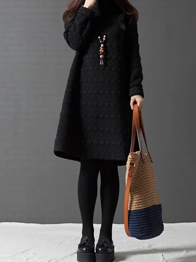 Women's Work Dress Black Dress A Line Dress Fashion Midi Dress Ruched Turtleneck Long Sleeve Plain Loose Fit Black Wine Gray Fall Winter M L XL XXL 5 Women's Work Dress Black Dress A Line Dress Fashion Midi Dress Ruched Turtleneck Long Sleeve Plain Loose Fit Black Wine Gray Fall Winter M L XL XXL - Image 5