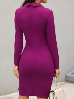 Women's Work Dress Sheath Dress Semi Formal Dress Fashion Office Daily Workfashion Midi Dress Button Lapel Long Sleeve Plain Regular Fit Black Wine Fuchsia Fall Winter S M L XL XXL -Party Prom Dresses Sales Store oxqpeb1695645163930