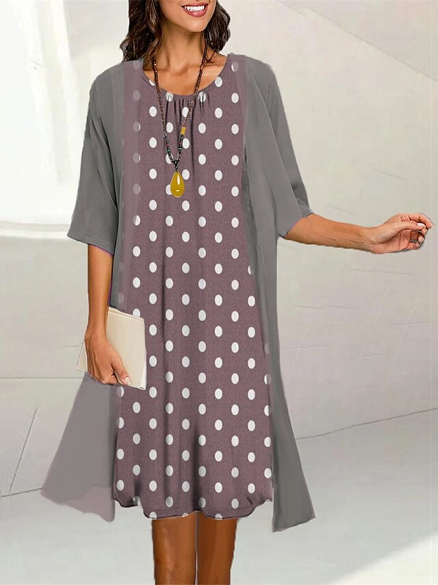 Women's Two Piece Dress Set Casual Dress Print Dress Outdoor Daily Fashion Elegant Print Midi Dress Crew Neck 3/4 Length Sleeve Polka Dot Loose Fit Black Yellow Blue Summer Spring S M L XL XXL 2 Women's Two Piece Dress Set Casual Dress Print Dress Outdoor Daily Fashion Elegant Print Midi Dress Crew Neck 3/4 Length Sleeve Polka Dot Loose Fit Black Yellow Blue Summer Spring S M L XL XXL - Image 2