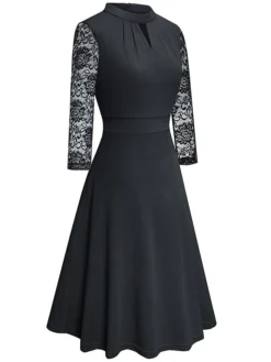 Women's Work Dress Semi Formal Dress A Line Dress Fashion Midi Dress Hollow Out Crew Neck Long Sleeve Plain Regular Fit Black Pink Wine Fall Winter S M L XL XXL 25 Women's Work Dress Semi Formal Dress A Line Dress Fashion Midi Dress Hollow Out Crew Neck Long Sleeve Plain Regular Fit Black Pink Wine Fall Winter S M L XL XXL -Party Prom Dresses Sales Store ozbqzd1692611888746