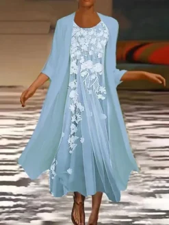 Women's Casual Dress Dress Set Two Piece Dress Midi Dress Green Blue Pink Long Sleeve Floral Ruched Winter Fall Spring Crew Neck Fashion Daily Vacation Weekend 2022 S M L XL XXL 3XL -Party Prom Dresses Sales Store ozeekn1662352657846