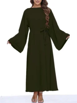 Women's Work Dress Black Dress Semi Formal Dress Fashion Long Dress Maxi Dress Lace Up Crew Neck Long Sleeve Plain Regular Fit Black Pink Red Fall Winter S M L XL XXL -Party Prom Dresses Sales Store ozmkrl1693300570781