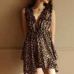 Women‘s Christmas Pajamas Nightgown Nighty Pjs Leopard Heart Hot Comfort Sweet Home Daily Satin Breathable Gift Plunging Neck Sleeveless Spring Summer Black Red Blue / Silk / Print -Party Prom Dresses Sales Store ozoion1642571592603