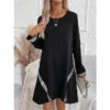 Women's Party Dress Sequin Dress Cocktail Dress Mini Dress Black Long Sleeve Pure Color Patchwork Spring Fall Winter Crew Neck Fashion Wedding Guest Vacation 2023 S M L XL XXL 3XL