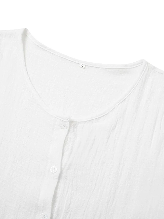 Women's Casual Dress Shirt Dress Cotton Linen Dress Mini Dress Blue Purple Pink Short Sleeve Pure Color Spring Summer V Neck Beach Basic Daily Weekend Loose Fit Linen S M L XL XXL 3XL 2 Women's Casual Dress Shirt Dress Cotton Linen Dress Mini Dress Blue Purple Pink Short Sleeve Pure Color Spring Summer V Neck Beach Basic Daily Weekend Loose Fit Linen S M L XL XXL 3XL - Image 2