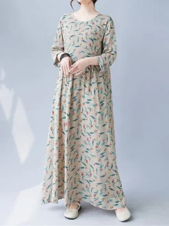 Women's Casual Dress Linen Dress Swing Dress Maxi Long Dress Linen Fashion Modern Outdoor Daily Holiday Crew Neck Print Long Sleeve Fall Winter Autumn 2023 Loose Fit Apricot Flower L XL 2XL 26 Women's Casual Dress Linen Dress Swing Dress Maxi Long Dress Linen Fashion Modern Outdoor Daily Holiday Crew Neck Print Long Sleeve Fall Winter Autumn 2023 Loose Fit Apricot Flower L XL 2XL -Party Prom Dresses Sales Store pblhla1693553158086