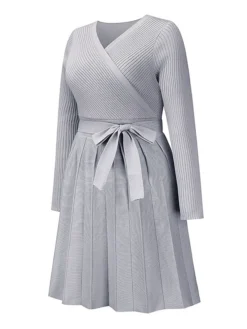 Women's Sweater Dress Jumper Dress Casual Dress Mini Dress Fashion Plain Outdoor Daily Going Out V Neck Long Sleeve 2023 Loose Fit Black Green Khaki S M L XL XXL -Party Prom Dresses Sales Store pceddx1694427616509