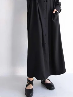Women's Casual Dress Cotton Linen Dress Abaya Maxi Long Dress Linen / Cotton Blend Basic Classic Outdoor Daily Vacation Crew Neck Button Long Sleeve Spring Fall Winter 2023 Loose Fit Black Apricot -Party Prom Dresses Sales Store pcixem1692341115049
