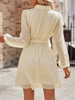 Women's Work Dress Casual Dress Sheath Dress Fashion Office Daily Workfashion Mini Dress Lace Up Ruched V Neck Long Sleeve Plain Loose Fit Black Wine Apricot Fall Winter S M L XL -Party Prom Dresses Sales Store pdcalb1695363029806