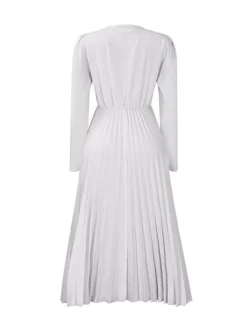 Women's Work Dress Sheath Dress Swing Dress Fashion Winter Dress Office Daily Midi Dress Lace Up Pleated V Neck Long Sleeve Plain Regular Fit Black Yellow Pink Fall Winter S M L XL XXL -Party Prom Dresses Sales Store pewnga1695027373388