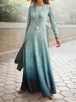 Women's Work Dress Casual Dress A Line Dress Fashion Winter Dress Daily Long Dress Maxi Dress Print Crew Neck Long Sleeve Floral Ombre Regular Fit Pink Blue Green Fall Winter S M L XL XXL -Party Prom Dresses Sales Store pgnrjn1694490802078