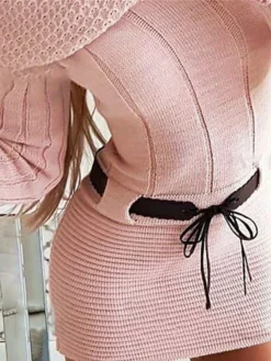 Women's Sweater Dress Jumper Dress Casual Dress Mini Dress Warm Pure Color Outdoor Casual Daily Going Out V Neck Long Sleeve 2023 Slim Pink S M L XL -Party Prom Dresses Sales Store pgwian1695278783958
