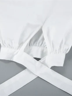 Women's Work Dress Casual Dress White Dress Fashion Daily Puff Sleeve Mini Dress Ruched Button V Neck 3/4 Length Sleeve Plain Regular Fit White Fall Winter S M L -Party Prom Dresses Sales Store phnxbb1695645268133