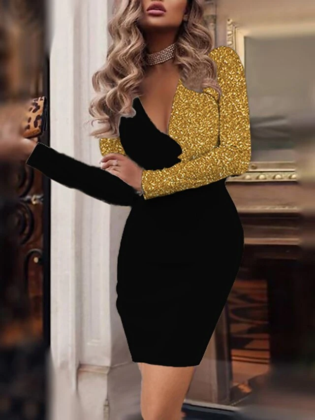 Women‘s Work Dress Bodycon Mini Dress Silver Green Blue Long Sleeve Color Gradient Print Winter Fall Autumn V Neck Fashion Party Winter Dress Office Slim 2023 XS S M L XL XXL 3XL 4XL 5XL 6XL 6 Women‘s Work Dress Bodycon Mini Dress Silver Green Blue Long Sleeve Color Gradient Print Winter Fall Autumn V Neck Fashion Party Winter Dress Office Slim 2023 XS S M L XL XXL 3XL 4XL 5XL 6XL - Image 6