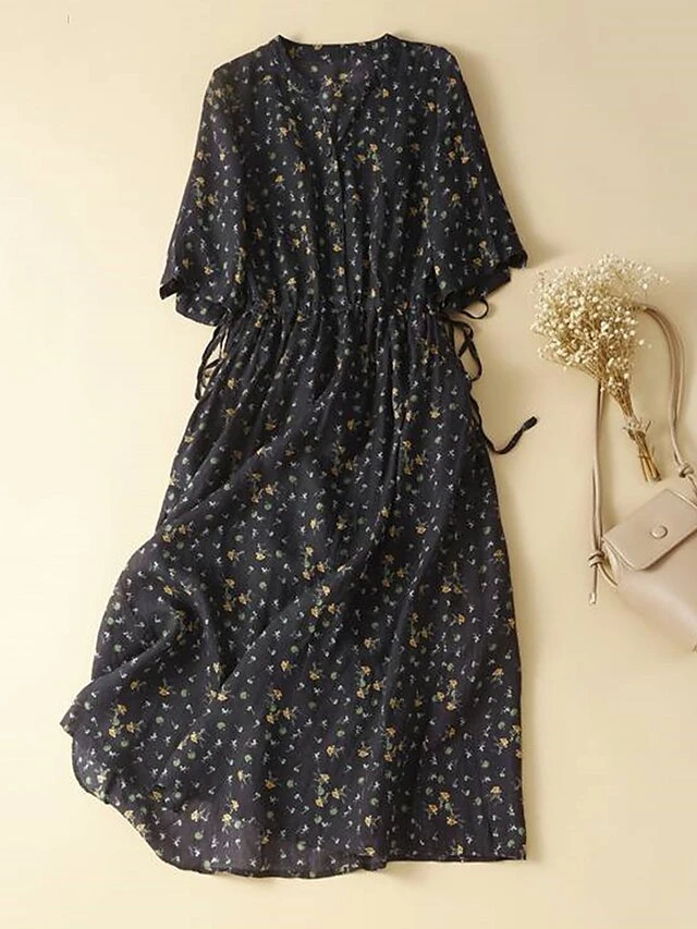 Women's Casual Dress Cotton Linen Dress A Line Dress Midi Dress Linen / Cotton Blend Basic Classic Outdoor Daily Vacation Split Neck Button Pocket 3/4 Length Sleeve Spring Fall Autumn 2023 Loose Fit 10 Women's Casual Dress Cotton Linen Dress A Line Dress Midi Dress Linen / Cotton Blend Basic Classic Outdoor Daily Vacation Split Neck Button Pocket 3/4 Length Sleeve Spring Fall Autumn 2023 Loose Fit - Image 10