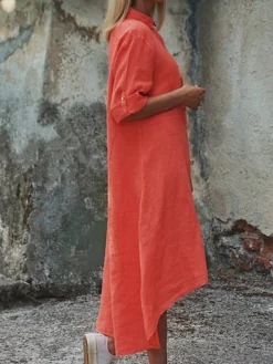 Women's Shirt Dress Casual Dress Cotton Dress Midi Dress Cotton Classic Casual Outdoor Daily Vacation Shirt Collar Ruched Button Long Sleeve Fall Winter Autumn 2023 Regular Fit Pink Red Navy Blue -Party Prom Dresses Sales Store pinseb1693823272553