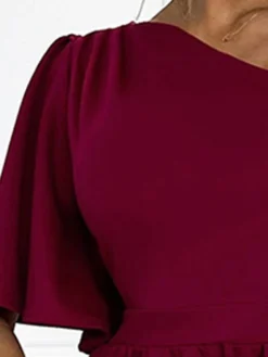 Women's Prom Dress Party Dress Wedding Guest Dress Long Dress Maxi Dress Red Half Sleeve Pure Color Split Fall Winter Autumn One Shoulder Fashion Evening Party Wedding Guest Vacation 2023 S M L XL -Party Prom Dresses Sales Store piuhko1694166367843