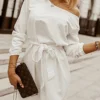 Women's Work Dress Casual Dress White Dress Fashion Daily Workfashion Mini Dress Patchwork Crew Neck Long Sleeve Plain Loose Fit White Khaki Fall Winter S M L XL