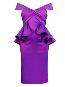 Women's Party Dress Cocktail Dress Satin Dress Midi Dress Purple Short Sleeve Pure Color Ruched Summer Spring Fall Off Shoulder Fashion Wedding Guest Vacation Summer Dress 2023 S M L XL XXL 3XL 4XL -Party Prom Dresses Sales Store pjznva1691464495585
