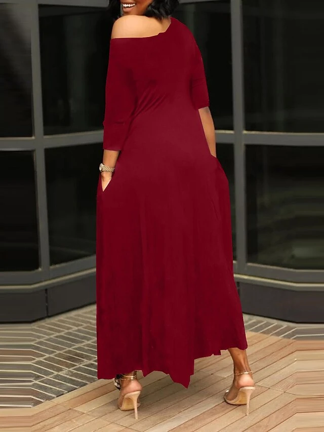 Women's Work Dress Black Dress White Dress Fashion Long Dress Maxi Dress Ruched Pocket One Shoulder 3/4 Length Sleeve Plain Regular Fit Black White Pink Fall S M L XL XXL 2 Women's Work Dress Black Dress White Dress Fashion Long Dress Maxi Dress Ruched Pocket One Shoulder 3/4 Length Sleeve Plain Regular Fit Black White Pink Fall S M L XL XXL - Image 2