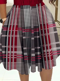 Women's Work Dress Casual Dress Semi Formal Dress Fashion Office Daily Workfashion Midi Dress Zipper Pocket Crew Neck 3/4 Length Sleeve Plaid Regular Fit Red Fall Winter S M L XL XXL -Party Prom Dresses Sales Store pkgxjp1695645212300