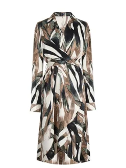 Women's Work Dress Casual Dress Swing Dress Fashion Office Daily Workfashion Midi Dress Lace Up Split V Neck Long Sleeve Print Regular Fit Brown Fall Winter S M L XL -Party Prom Dresses Sales Store pkhjmj1695105053938