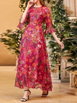 Women's Party Dress Cocktail Dress Wedding Guest Dress Long Dress Maxi Dress Red Half Sleeve Flower Ruched Fall Winter Autumn Crew Neck Fashion Winter Dress Wedding Guest Vacation 2023 S M L XL 9 Women's Party Dress Cocktail Dress Wedding Guest Dress Long Dress Maxi Dress Red Half Sleeve Flower Ruched Fall Winter Autumn Crew Neck Fashion Winter Dress Wedding Guest Vacation 2023 S M L XL -Party Prom Dresses Sales Store pkyifo1695111590450