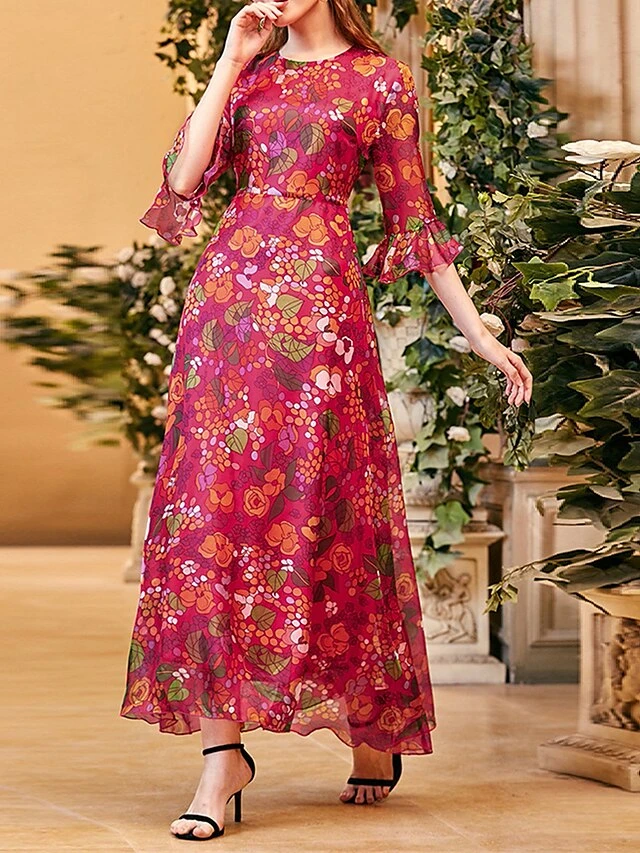 Women's Party Dress Cocktail Dress Wedding Guest Dress Long Dress Maxi Dress Red Half Sleeve Flower Ruched Fall Winter Autumn Crew Neck Fashion Winter Dress Wedding Guest Vacation 2023 S M L XL 4 Women's Party Dress Cocktail Dress Wedding Guest Dress Long Dress Maxi Dress Red Half Sleeve Flower Ruched Fall Winter Autumn Crew Neck Fashion Winter Dress Wedding Guest Vacation 2023 S M L XL - Image 4