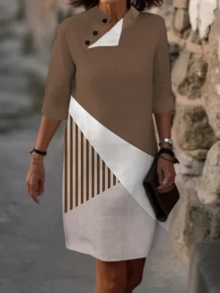 Women's Casual Dress Cotton Linen Dress Midi Dress Polyester Fashion Casual Daily Outdoor Daily Vacation Stand Collar Button Print Half Sleeve Summer Spring Fall 2023 Loose Fit Black Pink Blue -Party Prom Dresses Sales Store pkzsxv1691067637664