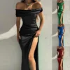 Women‘s Party Dress Black Dress Satin Midi Dress Green Blue Wine Sleeveless Pure Color Split Ruched Spring Summer Off Shoulder Party Party 2023 S M L XL XXL 3XL